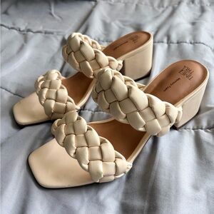 Women's Cream Braided Heeled Sandals